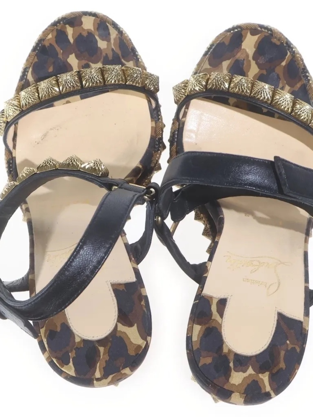 Christian Louboutin Pira Ryad 110 Leopard Espadrille Wedge Sandals Sz 37 - Picture 3 of 6